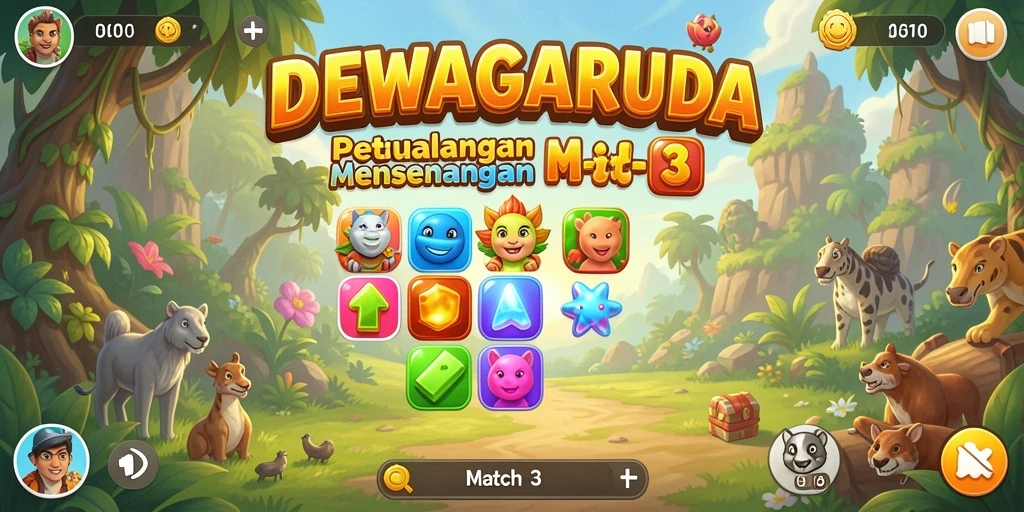 Tampilan gameplay seru DEWAGARUDA dalam aksi Match-3.
