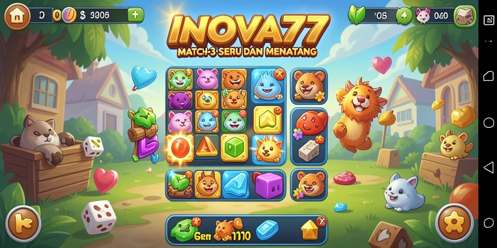 Tampilan gameplay seru dalam INOVA77, penuh warna dan tantangan.