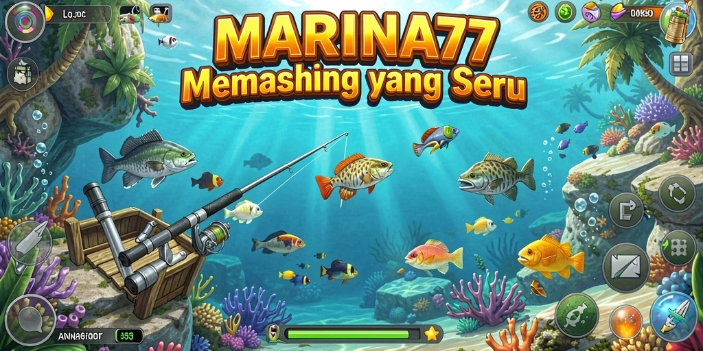 Screenshot gameplay <strong>MARINA77</strong> menampilkan aksi memancing yang seru dan menantang.