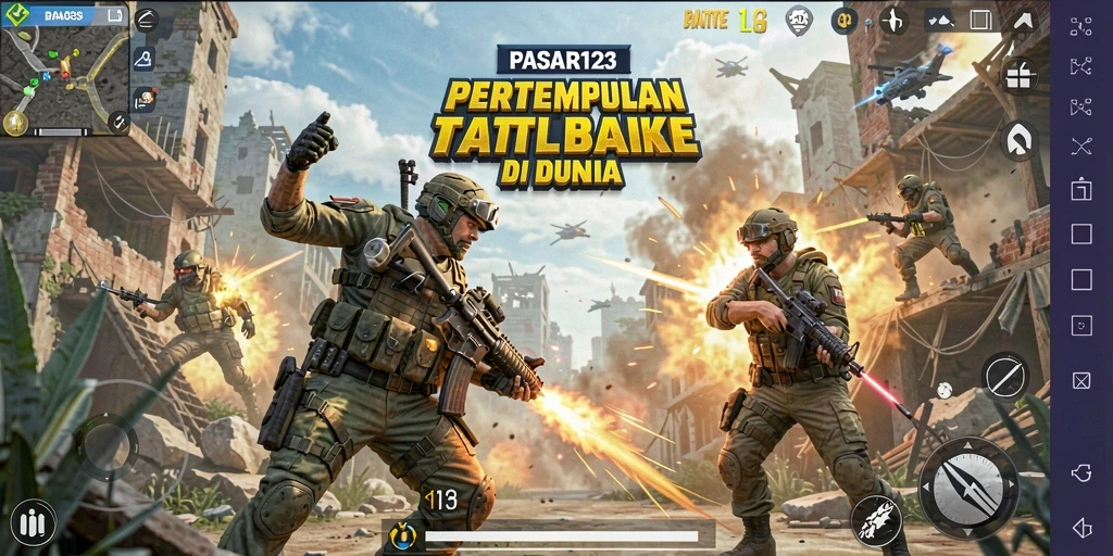 Gameplay PASAR123 menampilkan pertarungan mendebarkan di arena Battle Royale.