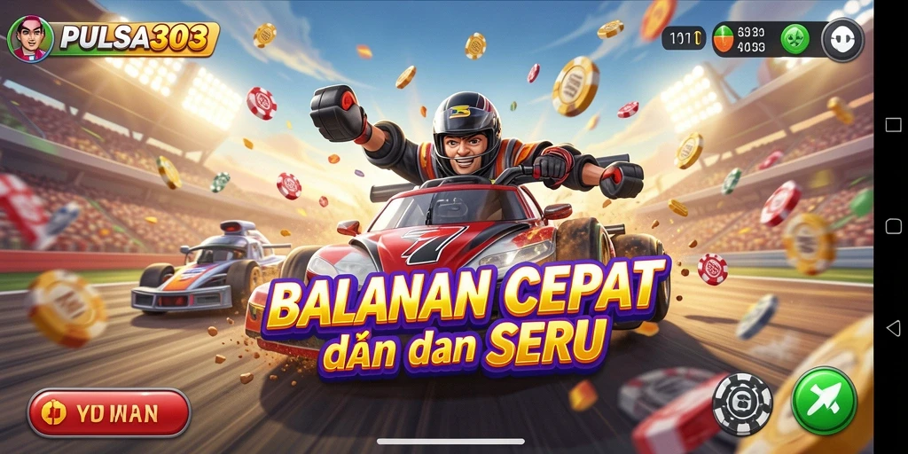 Screenshot gameplay PULSA303 menampilkan balapan cepat di trek yang menantang.