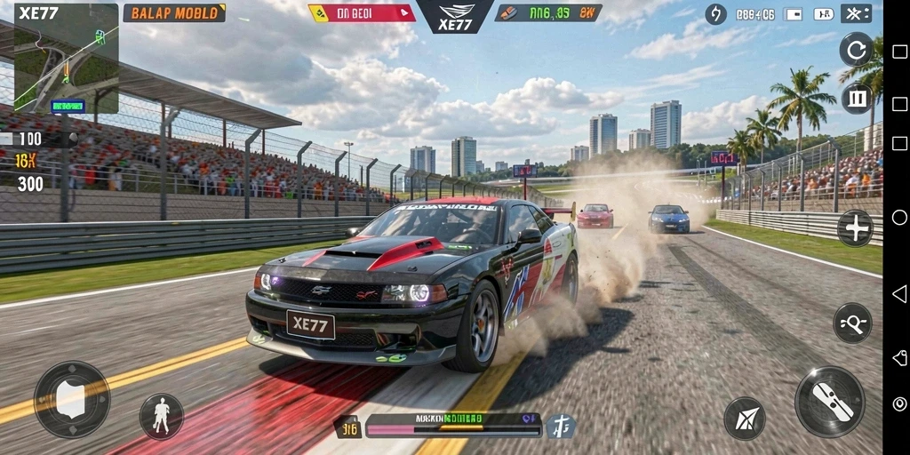 Tampilan gameplay balap yang mendebarkan dalam XE77.